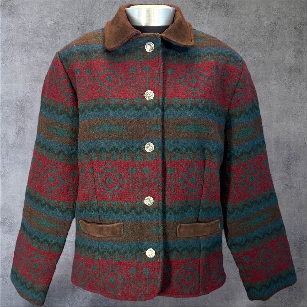 Vintage 90s Woolrich Wool Blend Southwestern Aztec Jacket Coat USA Womens Size s